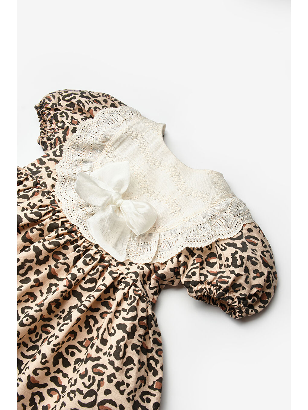 Kahverengi Kısa Kollu Fisto Detaylı Fiyonklu Kız Çocuk Elbise - Rosa-2