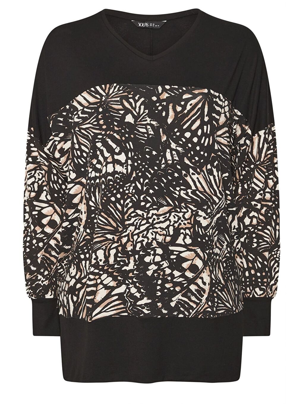 Siyah Büyük Beden V Yaka Uzun Kollu Bileği Lastikli Yırtmaçlı Bluz 303724-6