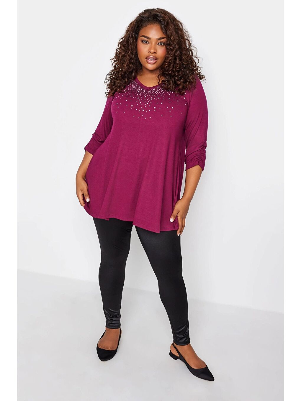 Pembe Büyük Beden V Yaka Zımbalı Yarım Kollu Bluz 285017-3