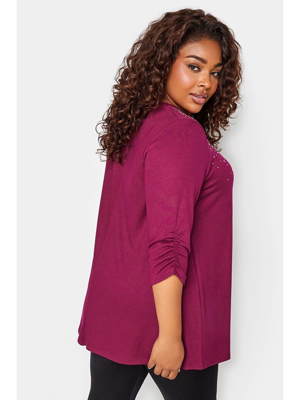 Pembe Büyük Beden V Yaka Zımbalı Yarım Kollu Bluz 285017-4