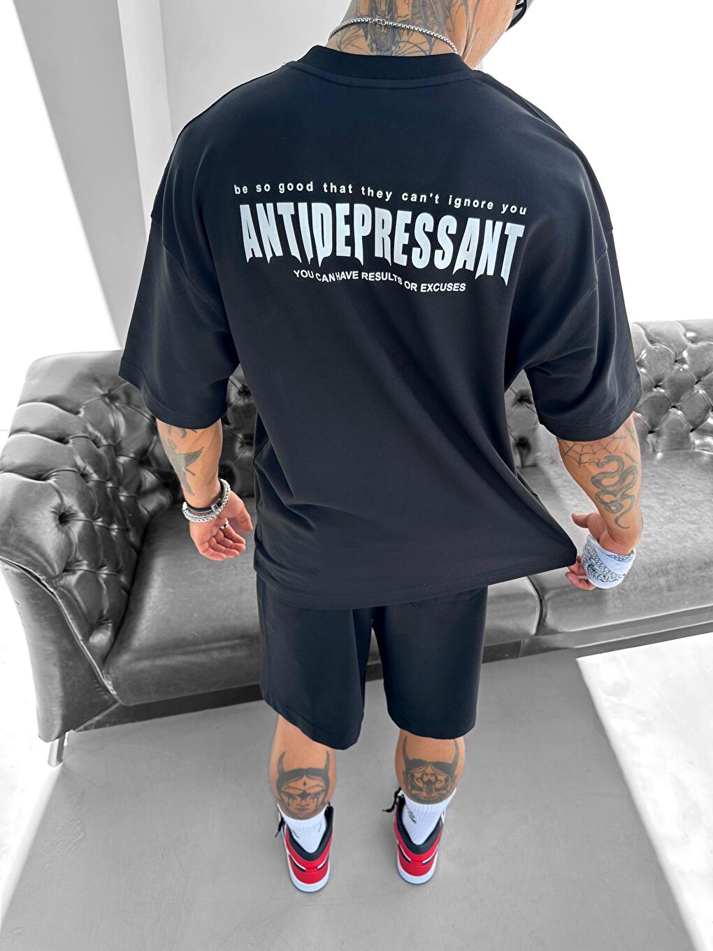 ablukaonline Erkek Antidepressant Baskılı Oversize T-Shirt Siyah - 2