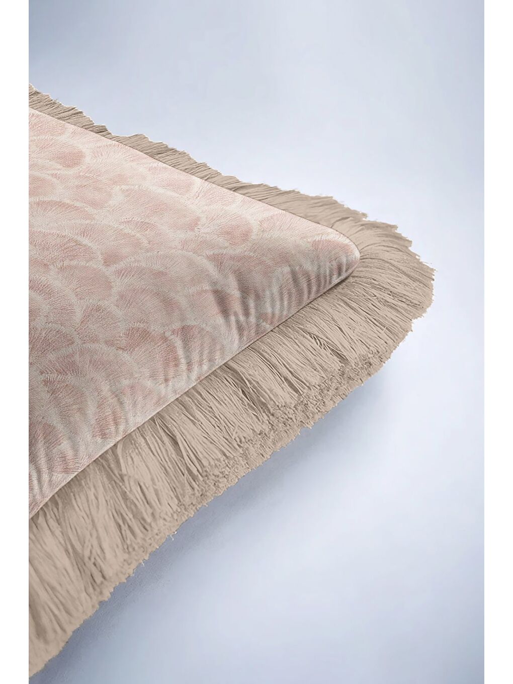 Karışık Art Deco Lüks Saçaklı Yastık Kılıfı - Zarif Pembe Modern Bej Püsküllü Kırlent Kılıfı-6