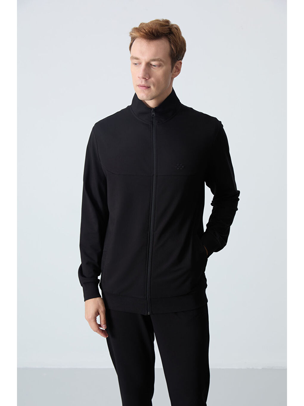 Siyah Pamuklu Kalın Yumuşak Dokulu Comfort Fit Basic Erkek Eşofman Takım - 85260-4