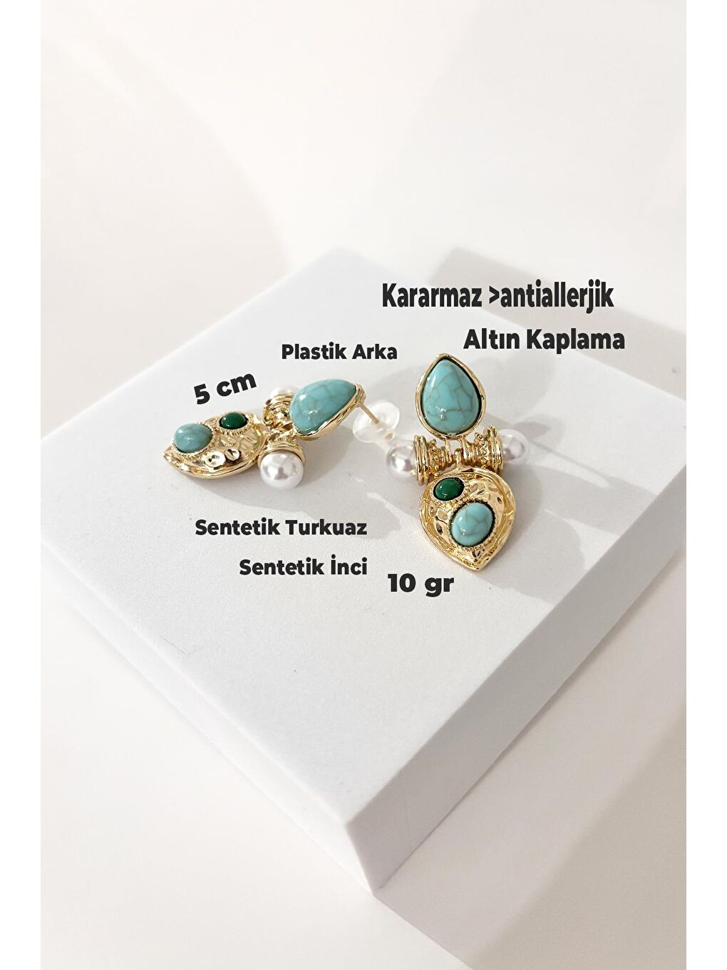 Sarı Turkuaz Taşlı Gold Etnik Görünüm Küpe-3