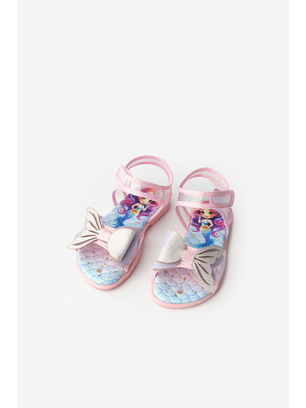 Pembe Deniz Kızı Fiyonklu Şeffaf Kız Çocuk Sandalet