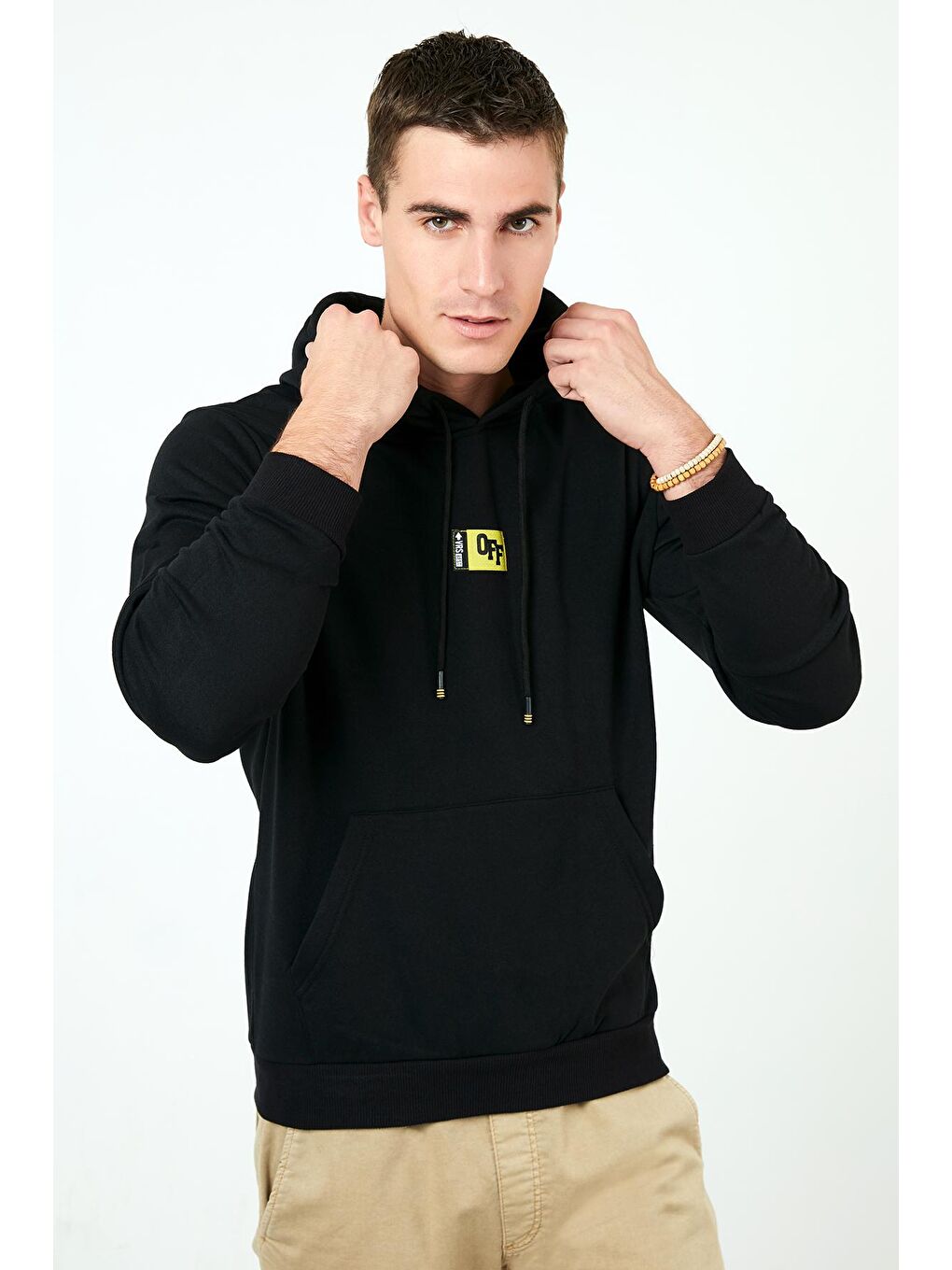 Siyah Slim Fit Kanguru Cepli Kapüşonlu Şardonlu Kışlık Sweat 5896589-1