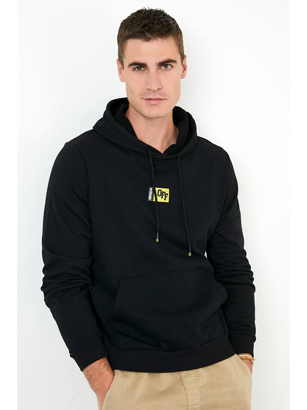 Siyah Slim Fit Kanguru Cepli Kapüşonlu Şardonlu Kışlık Sweat 5896589-3