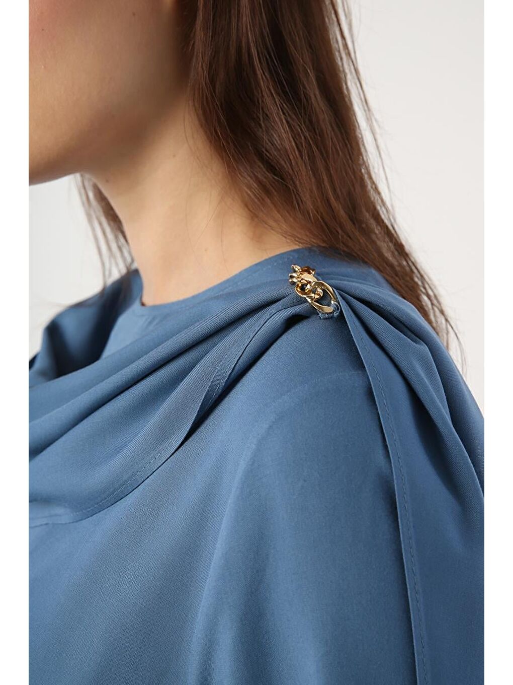 İndigo-Viskon Degaje Detaylı Pantolonlu Takım-6