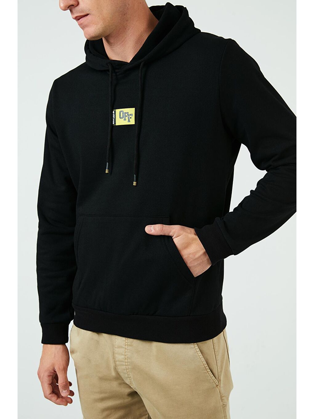 Siyah Slim Fit Kanguru Cepli Kapüşonlu Şardonlu Kışlık Sweat 5896589-4