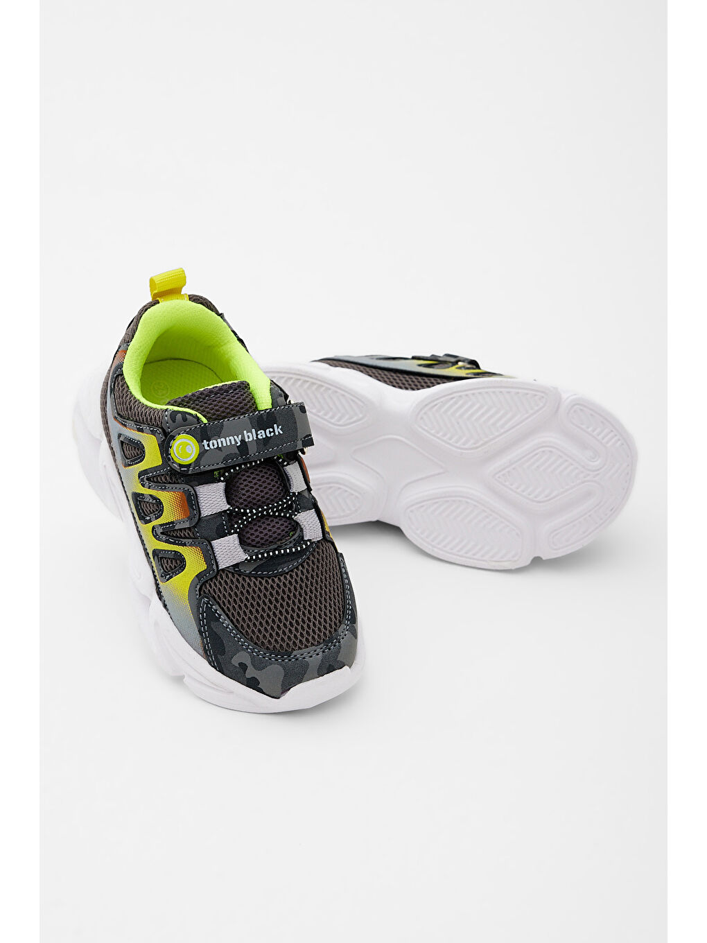 Gri Çocuk Unisex Füme Kamuflaj Rahat Kalıp Işıklı Cırtlı Ayakkabı-1