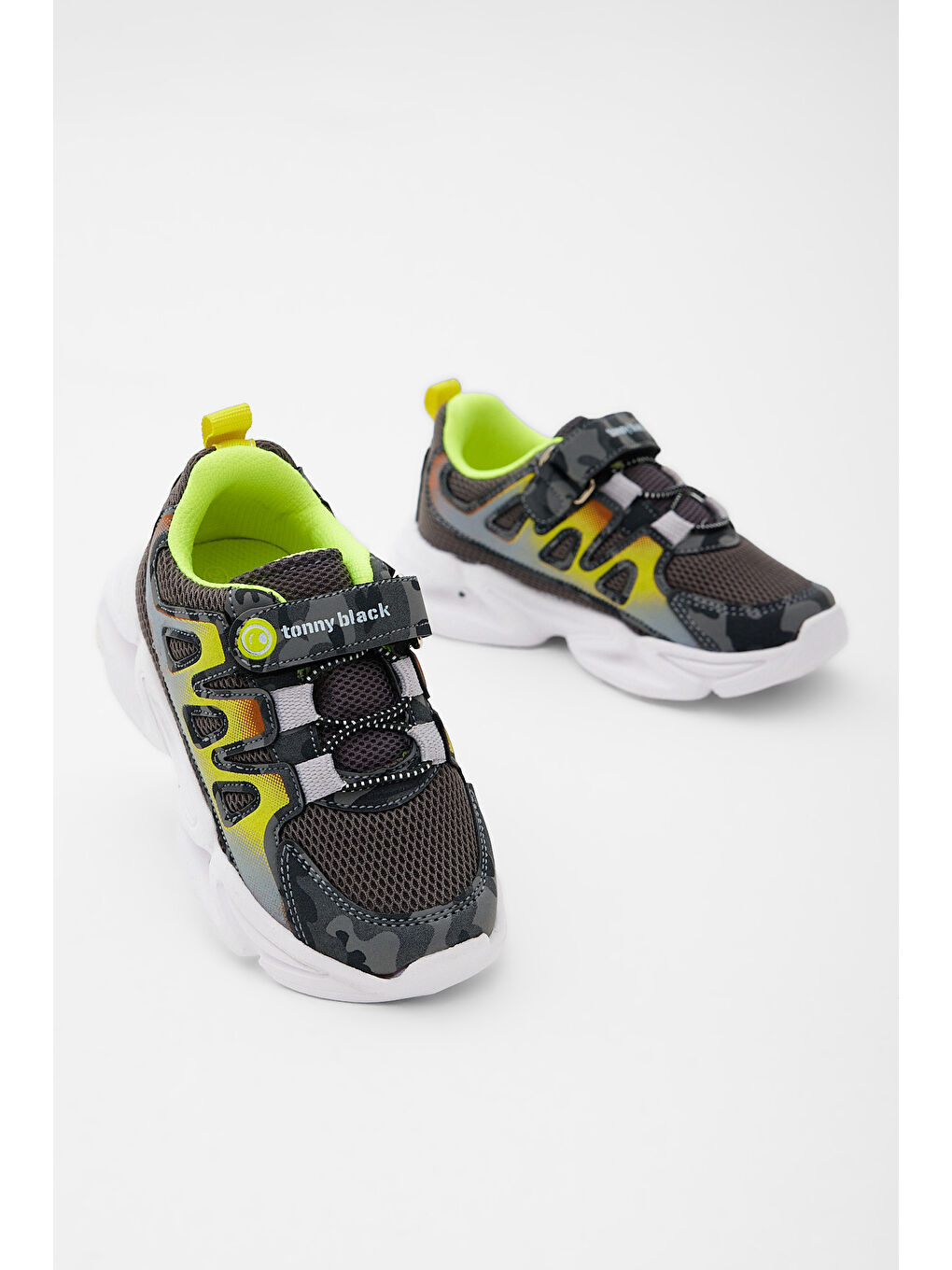 Gri Çocuk Unisex Füme Kamuflaj Rahat Kalıp Işıklı Cırtlı Ayakkabı-3