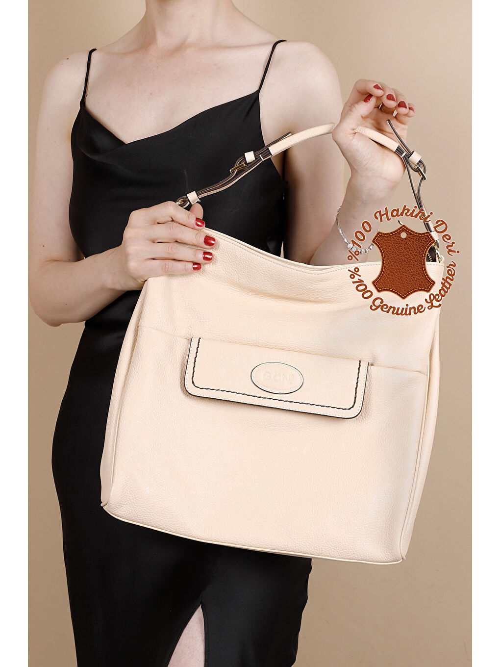 Bej Kadın BEJ Hakiki Deri El ve Omuz Çantası