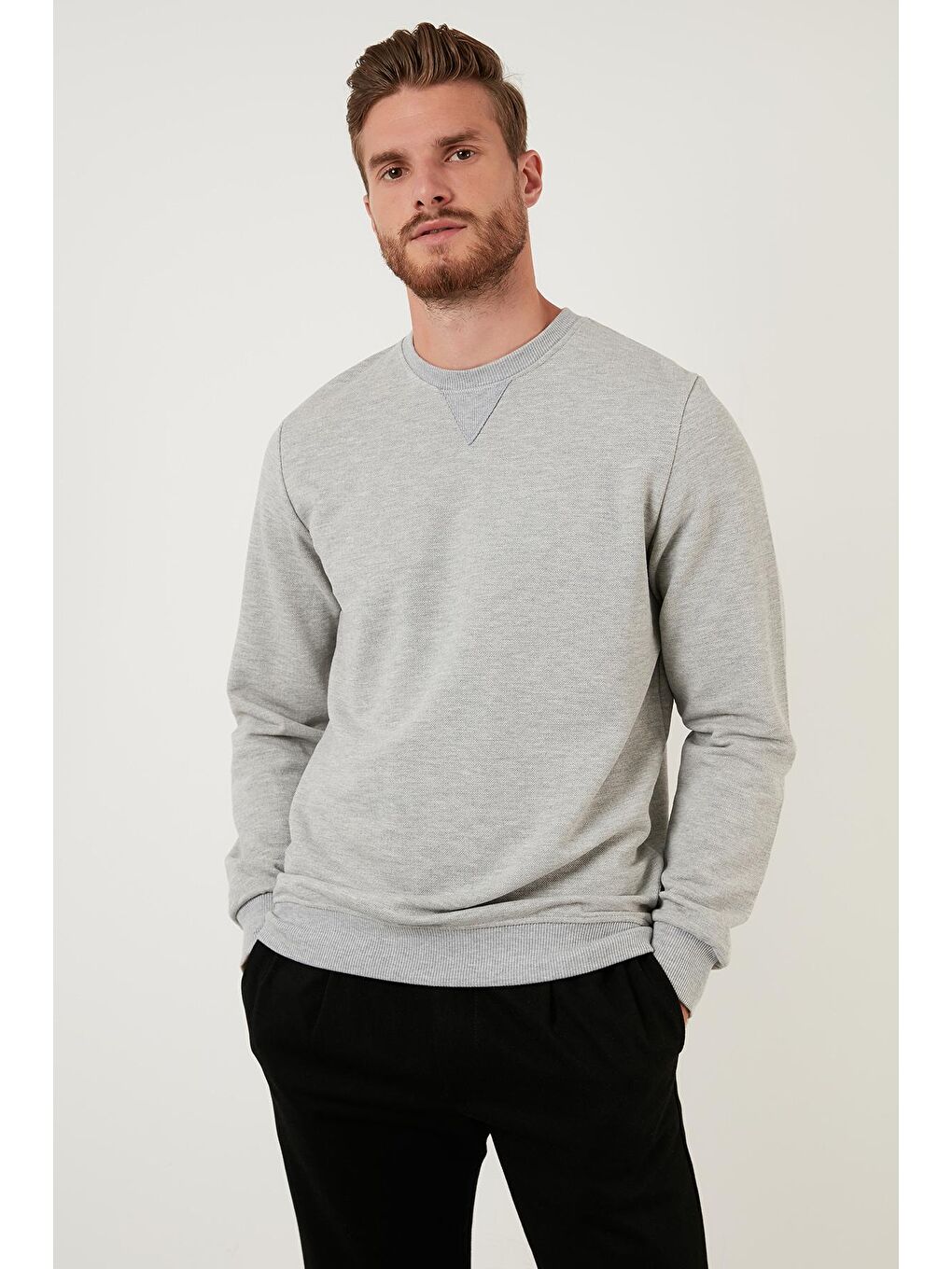 Gri % 100 Pamuk Bisiklet Yaka Basic Sweat 5905028-2