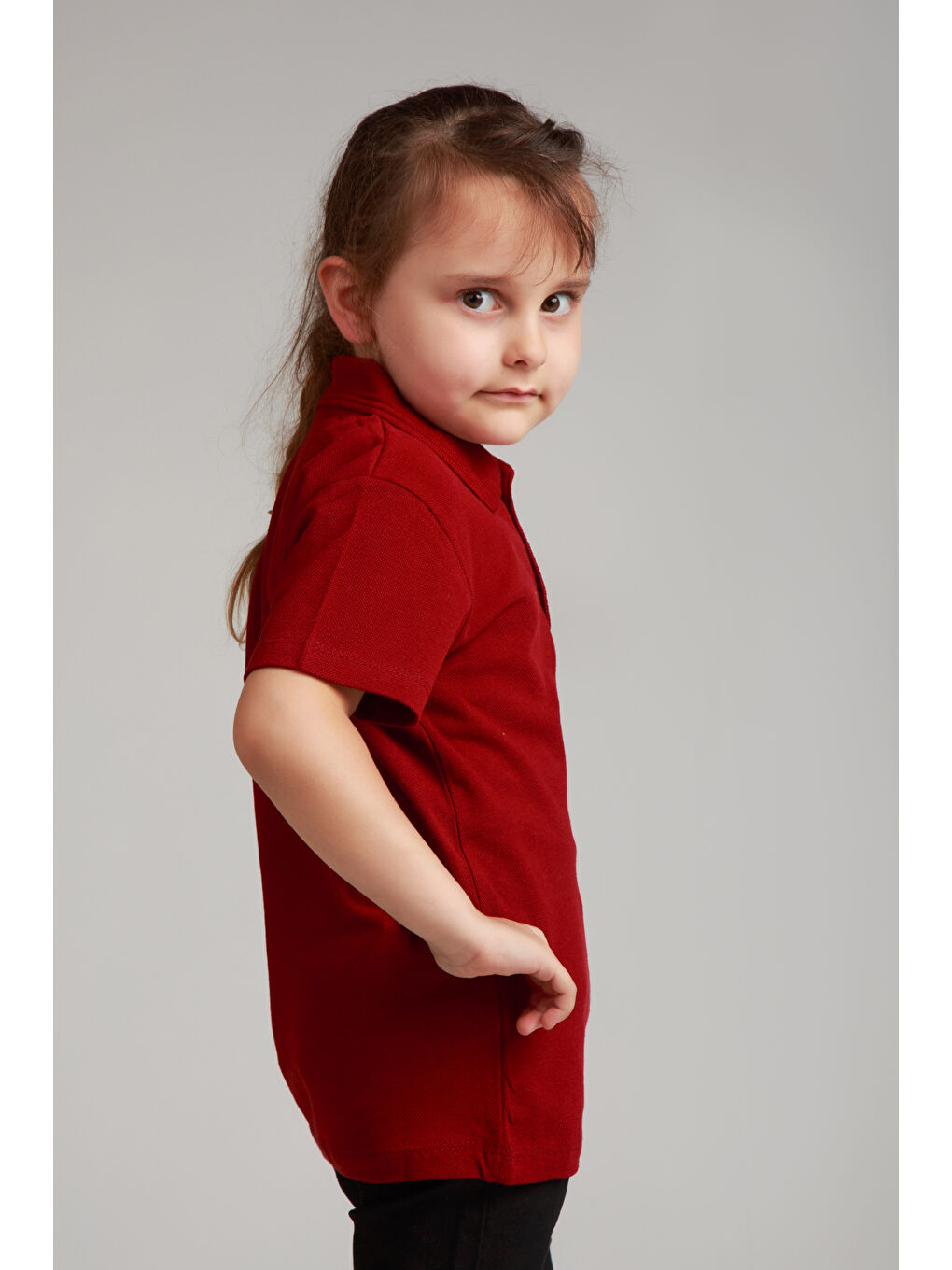 Bordo Kids Polo Yaka Basic Kısa Kollu Kız Çocuk Tişört-1
