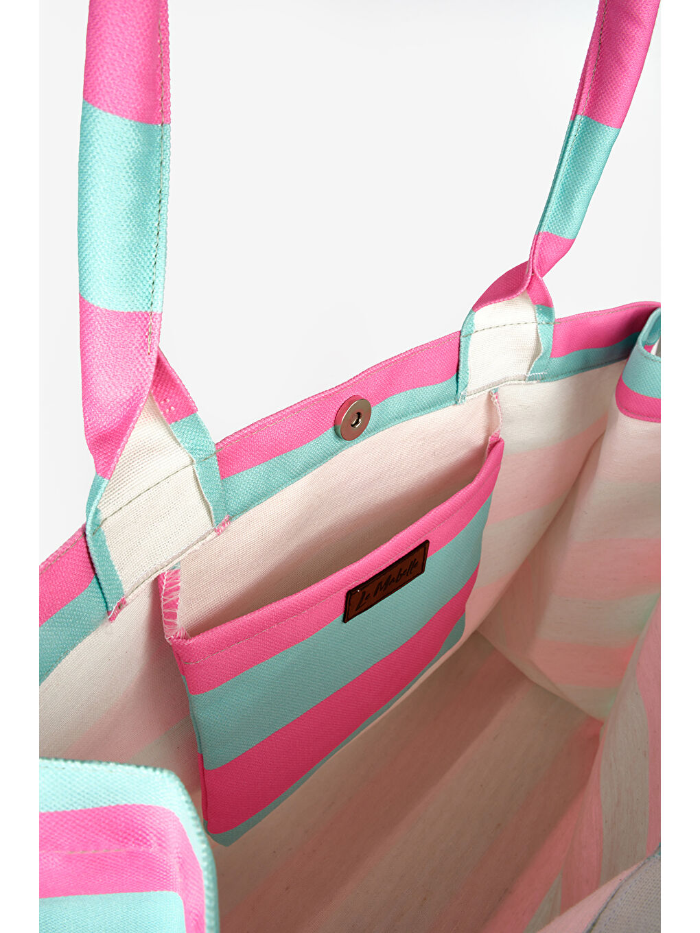 Yeşil Mint Çizgili Kadın Plaj Çantası-2