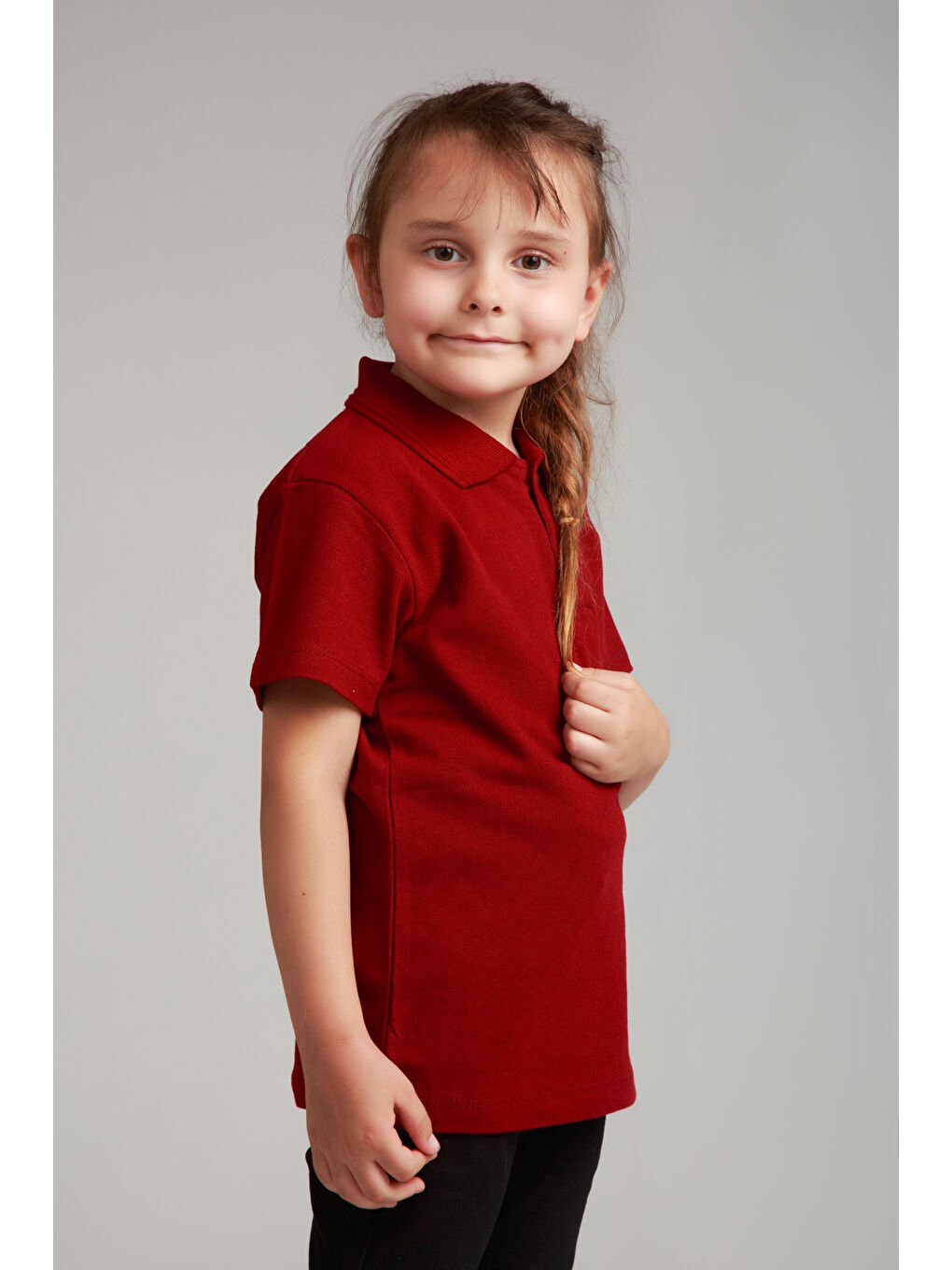 Bordo Kids Polo Yaka Basic Kısa Kollu Kız Çocuk Tişört-2