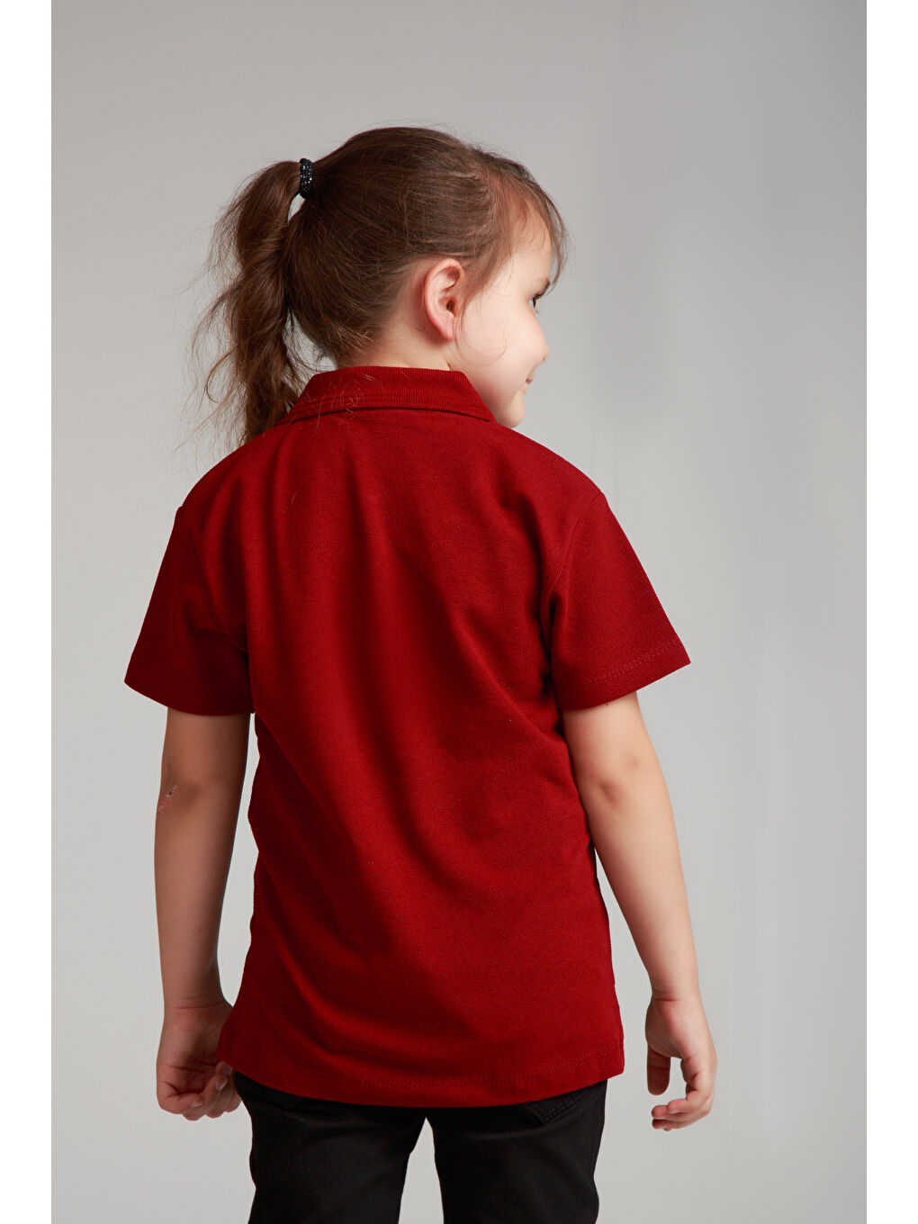 Bordo Kids Polo Yaka Basic Kısa Kollu Kız Çocuk Tişört-3