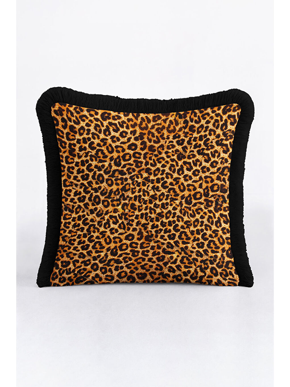 Karışık Lüks Leopar Saçaklı Yastık Kılıfı - Vahşi Bohem Siyah Altın Renkli Püsküllü Kırlent Kılıfı