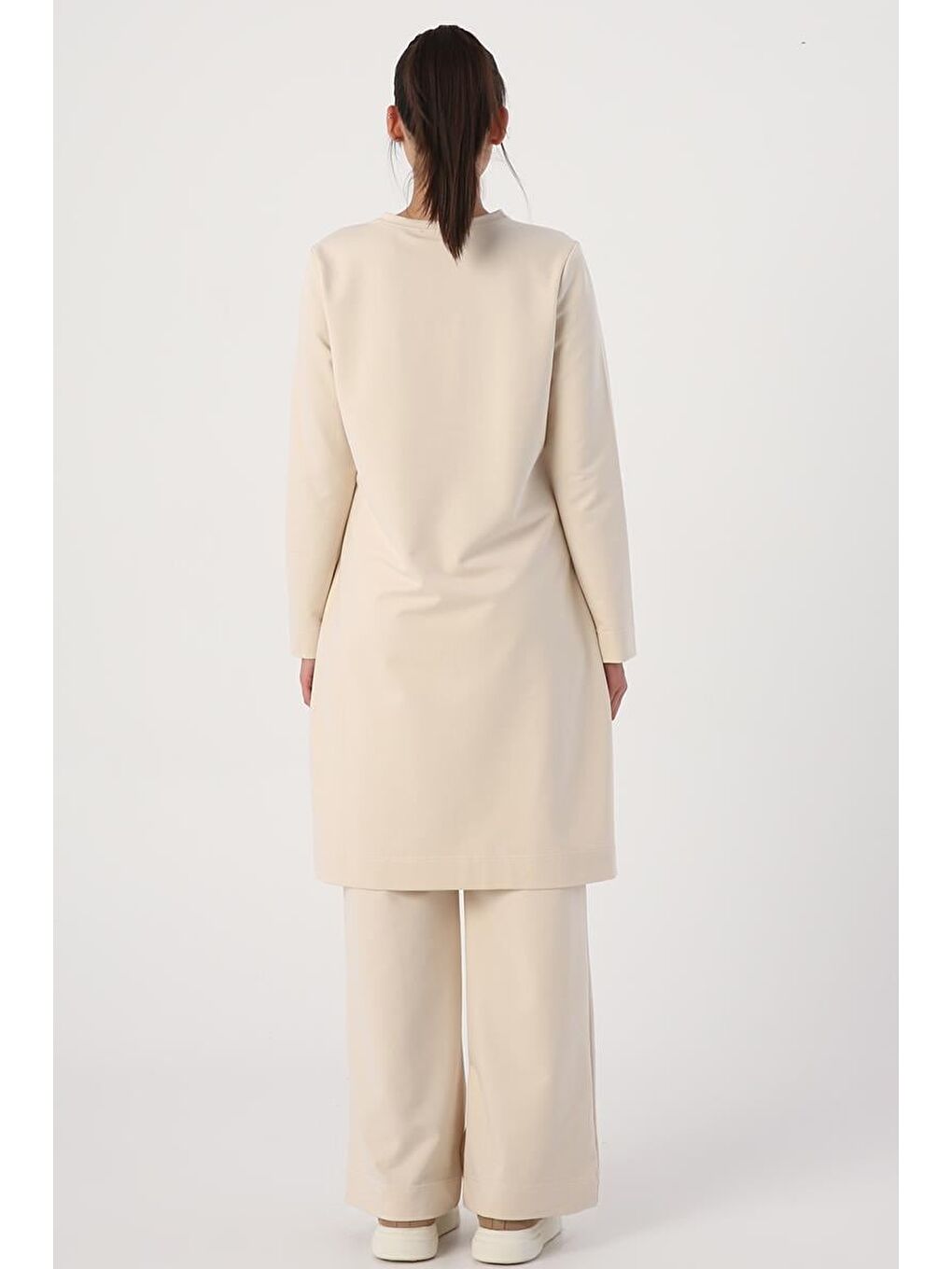 Açık Bej-Yanları Yırtmaçlı Pantolonlu Takım-3