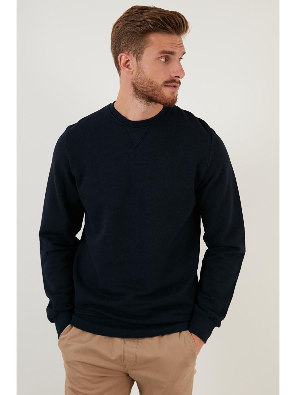 Lacivert % 100 Pamuk Bisiklet Yaka Basic Sweat 5905028