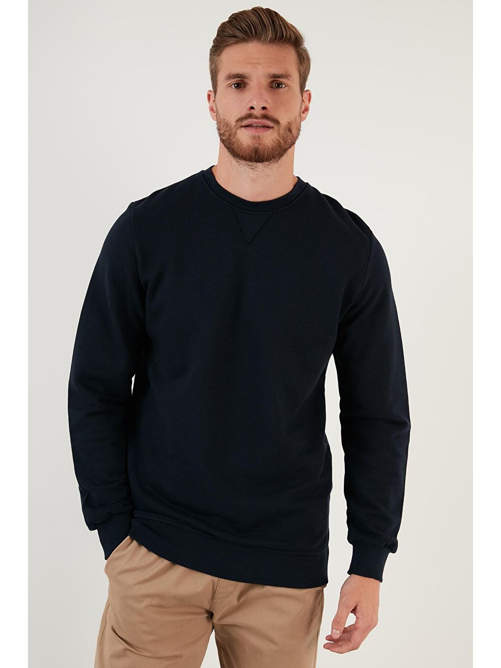 Lacivert % 100 Pamuk Bisiklet Yaka Basic Sweat 5905028-1