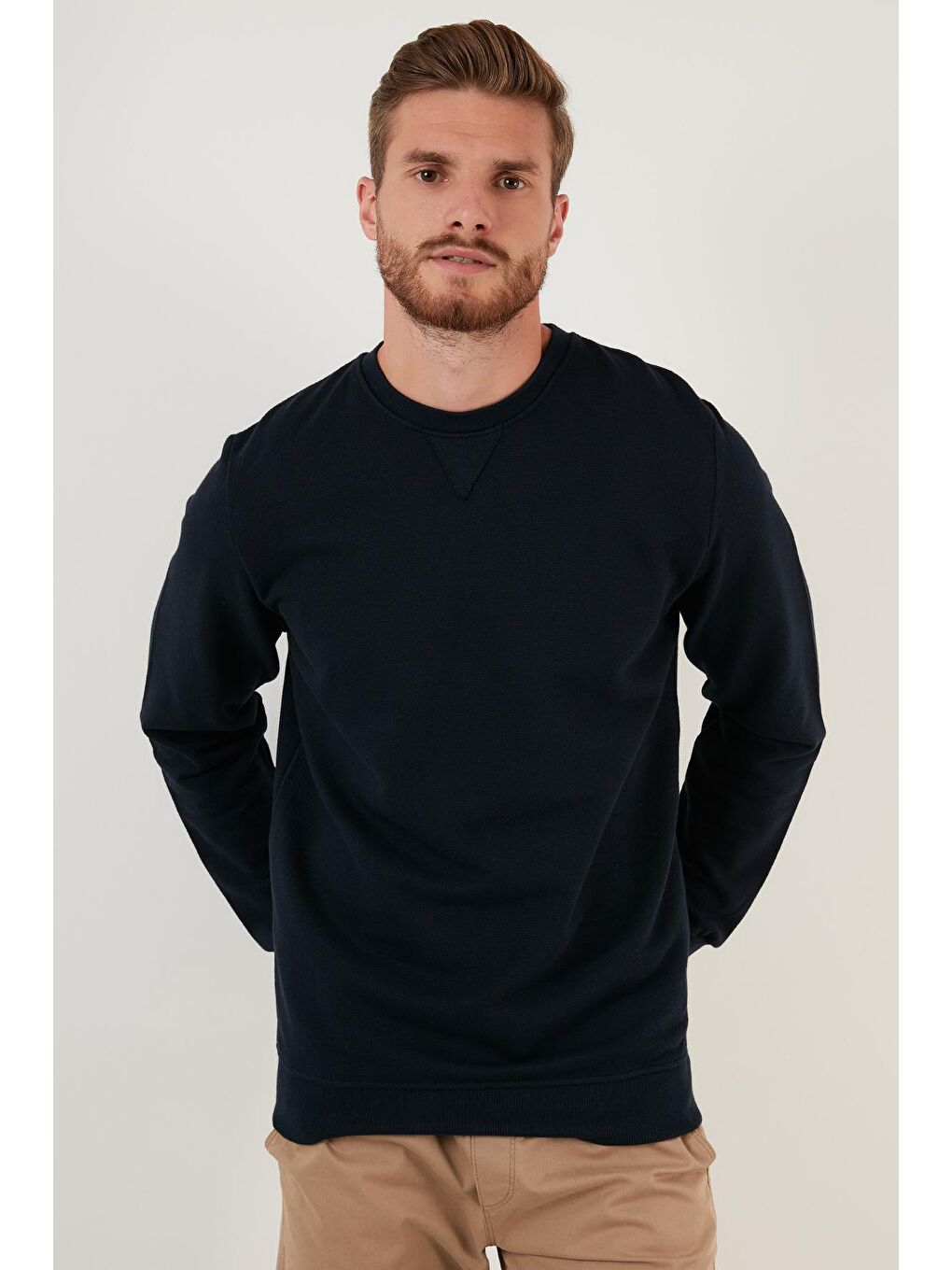 Lacivert % 100 Pamuk Bisiklet Yaka Basic Sweat 5905028-2