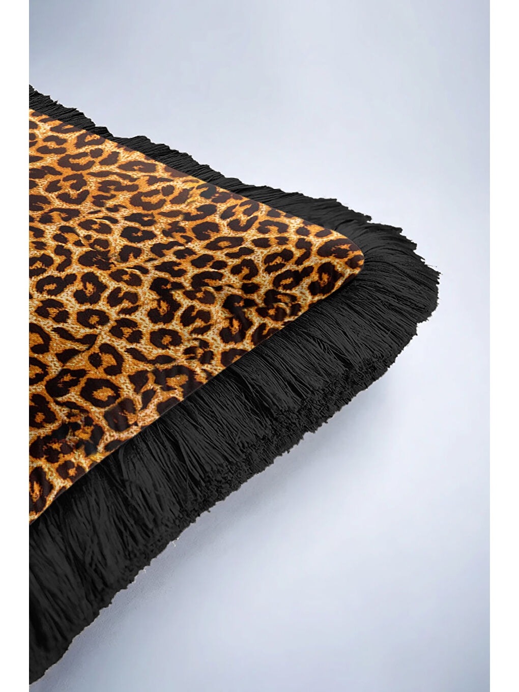 Karışık Lüks Leopar Saçaklı Yastık Kılıfı - Vahşi Bohem Siyah Altın Renkli Püsküllü Kırlent Kılıfı-6