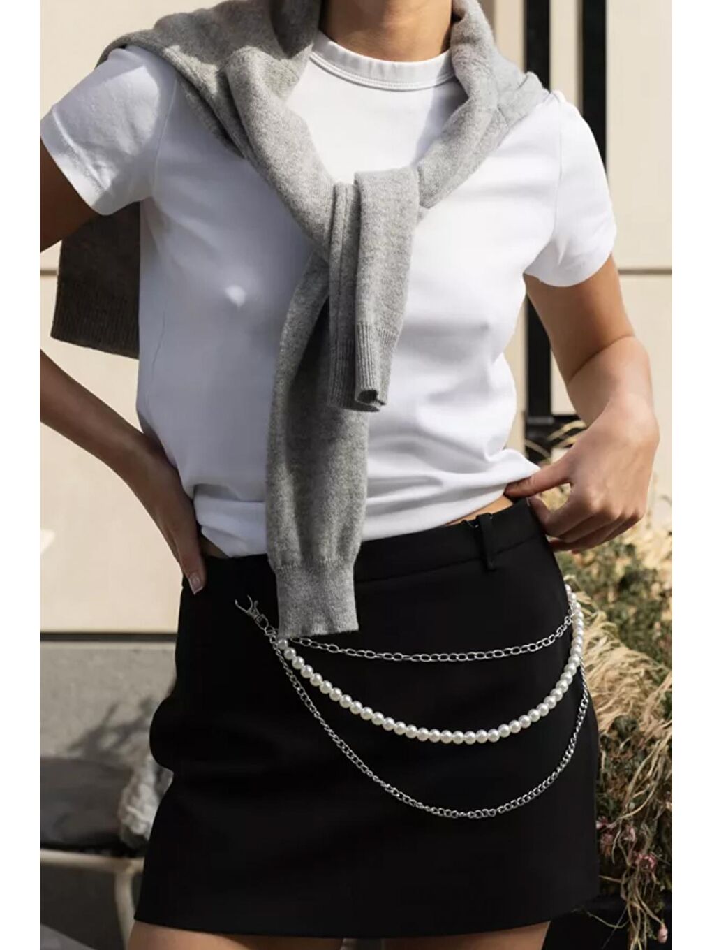 Beyaz Gotik Bel Zinciri Pantalon Askısı Kemer-1