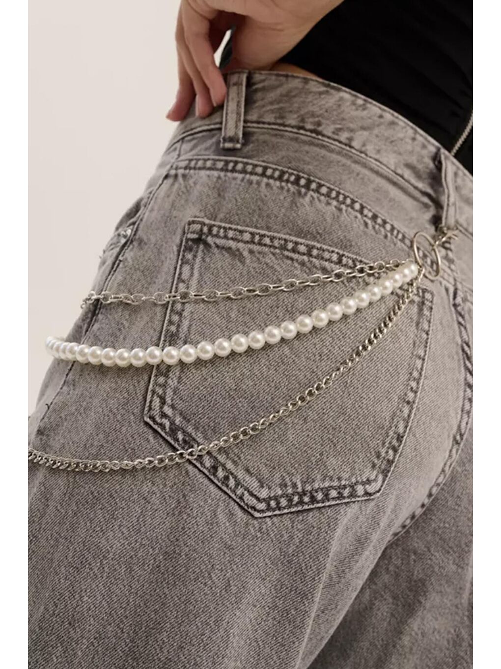 Beyaz Gotik Bel Zinciri Pantalon Askısı Kemer-2