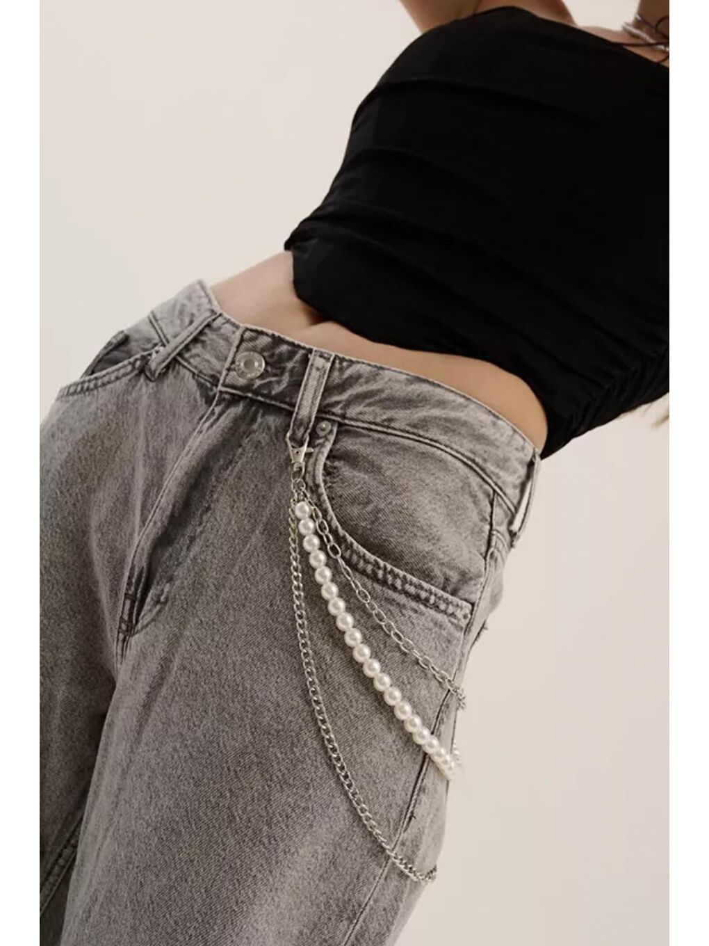 Beyaz Gotik Bel Zinciri Pantalon Askısı Kemer-4