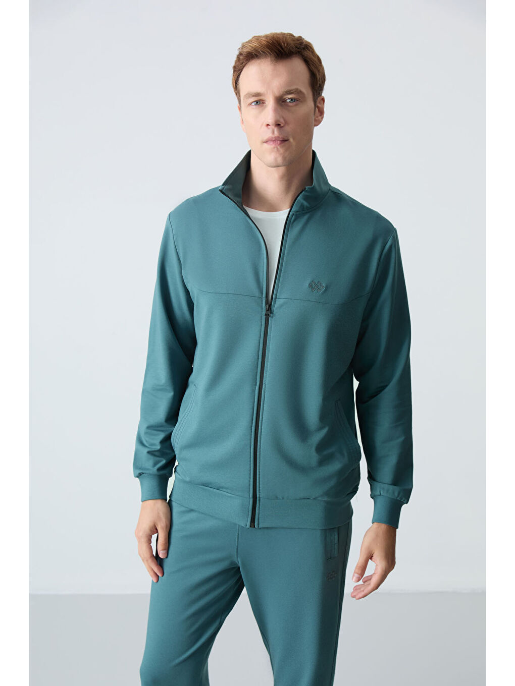 Orman Yeşili Pamuklu Kalın Yumuşak Dokulu Comfort  Fit Basic Erkek Eşofman Takım - 85260-2