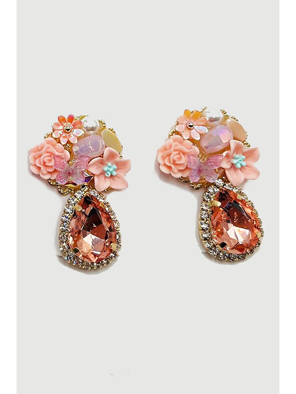 Pembe Peach Fantasy Taşlı Abiye Küpe-9