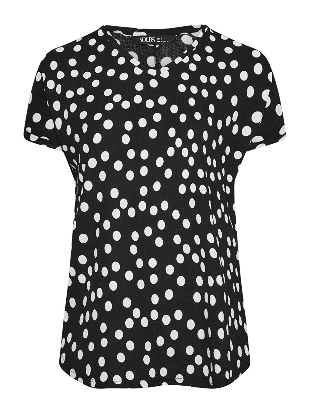 Siyah Büyük Beden V Yaka Kısa Kollu Puantiye Desenli Bluz 303496-5