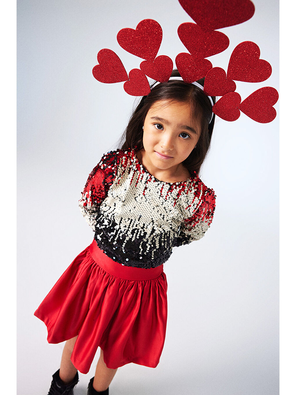 Kırmızı Payetli Etek Crop Kız Çocuk İkili Takım - Beatrice-2