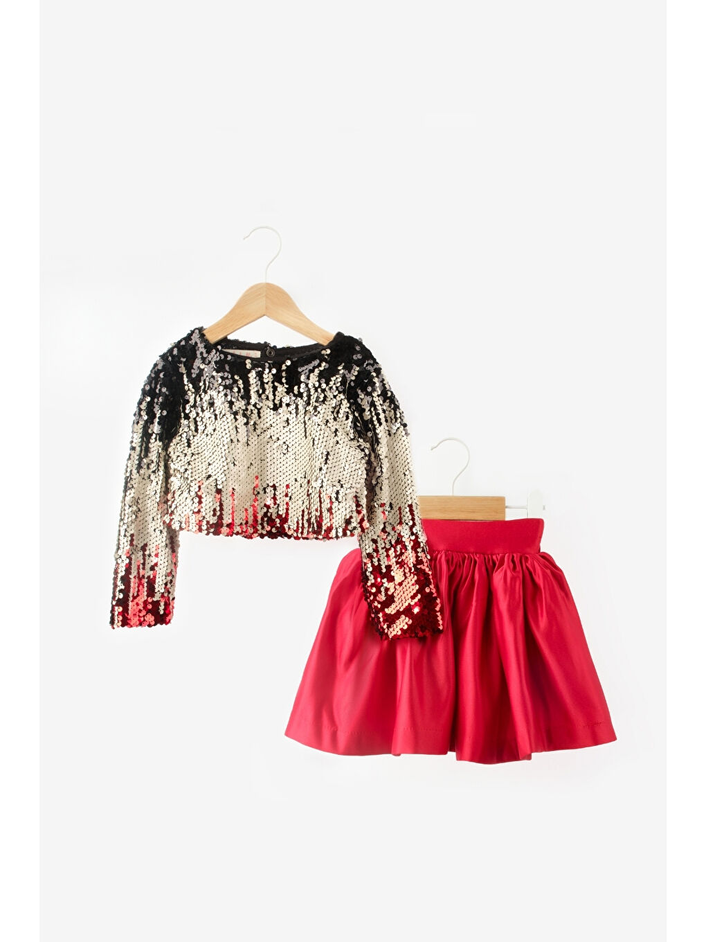 Kırmızı Payetli Etek Crop Kız Çocuk İkili Takım - Beatrice-3