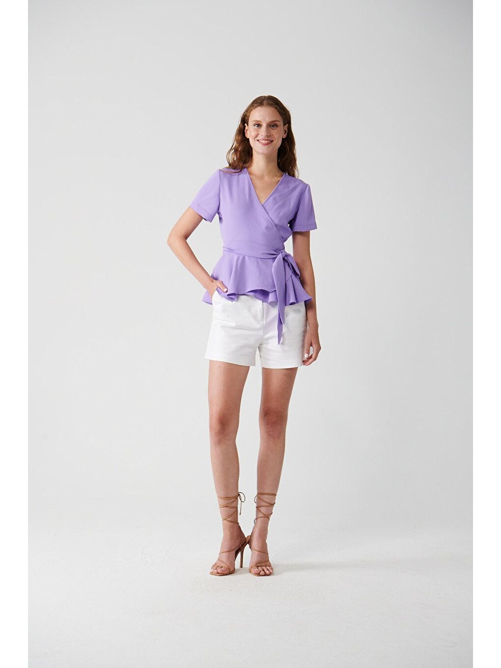 Lila Belden Bağlamalı Kruvaze Bluz-3