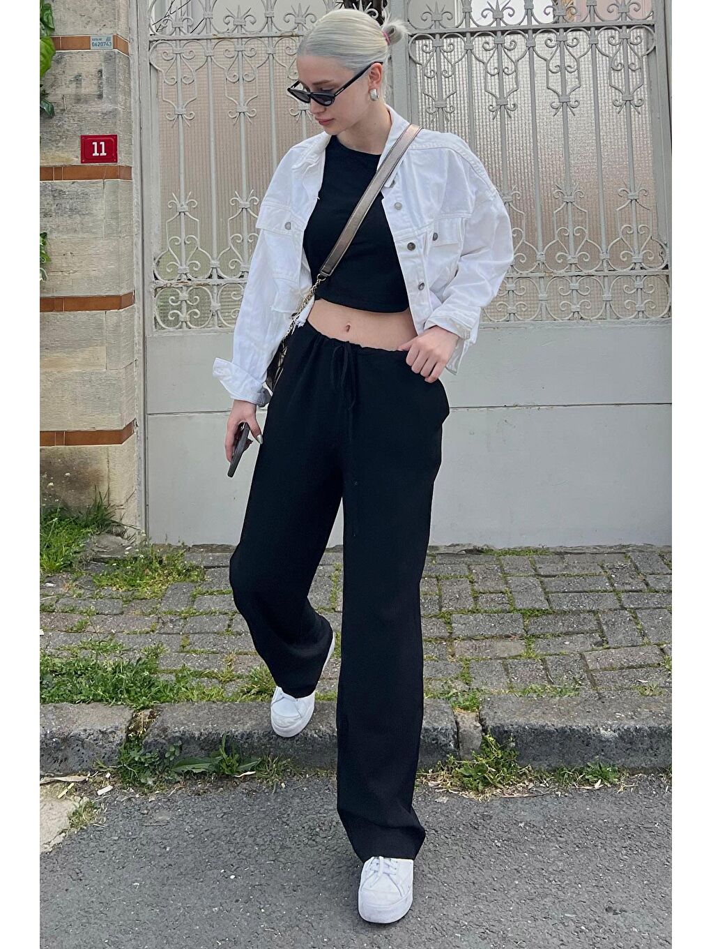 Siyah Krinkıl Kumaş Basic Kadın Plaj Pantolon Mg1778