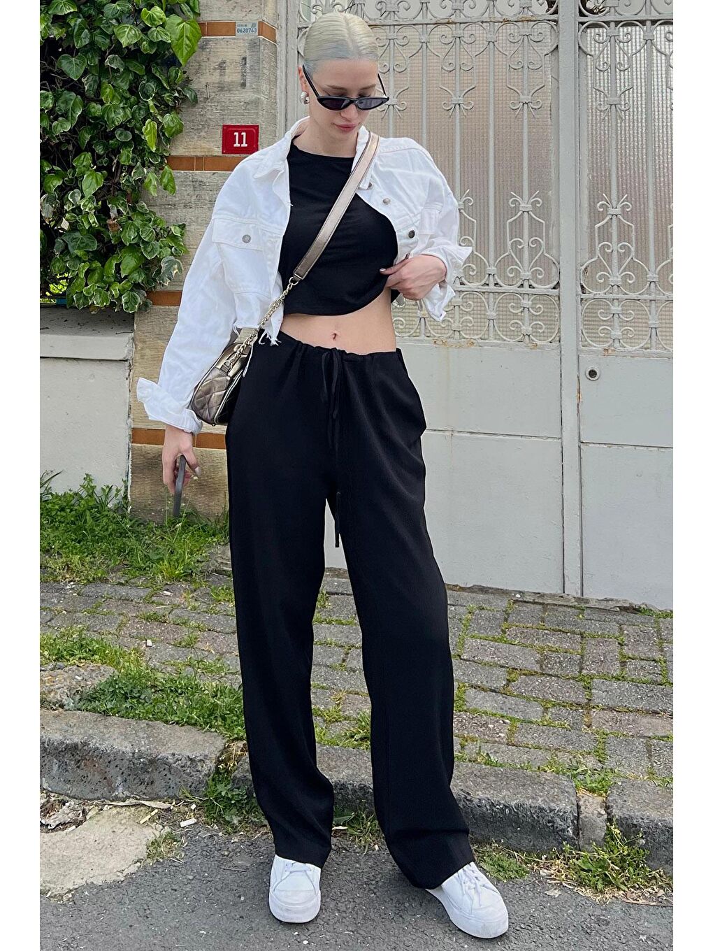 Siyah Krinkıl Kumaş Basic Kadın Plaj Pantolon Mg1778-1