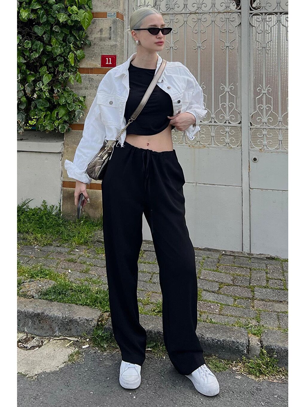 Siyah Krinkıl Kumaş Basic Kadın Plaj Pantolon Mg1778-2