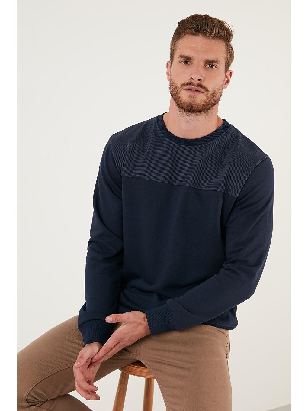 İndigo Pamuklu Bisiklet Yaka Slim Fit Sweat 5905033