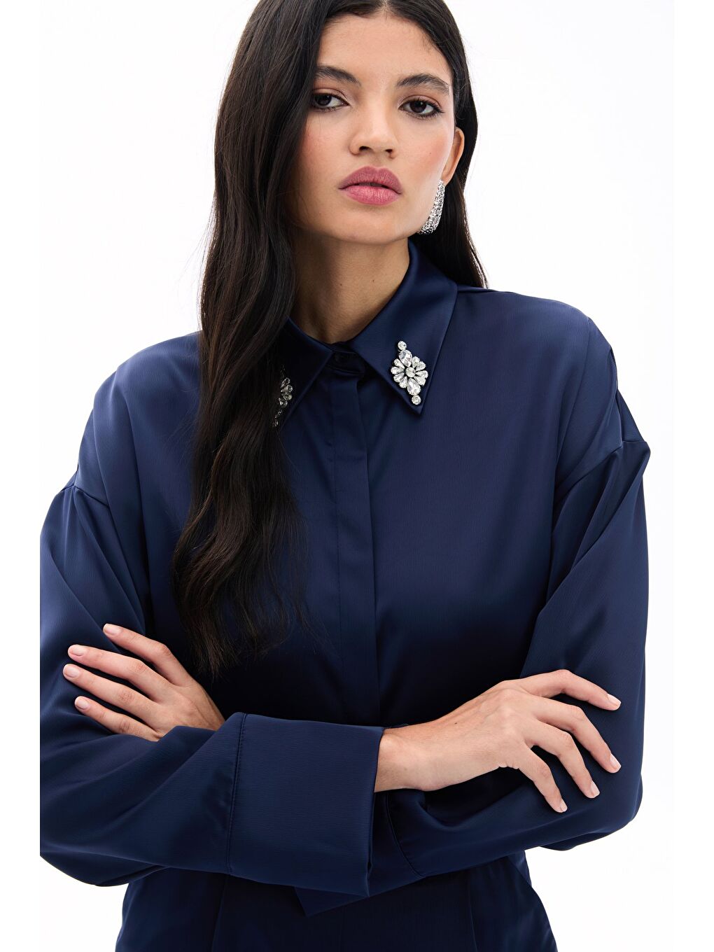 Aksesuar Detaylı Gömlek - Lacivert-5