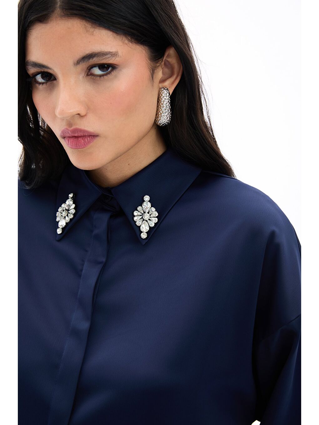 Aksesuar Detaylı Gömlek - Lacivert-6