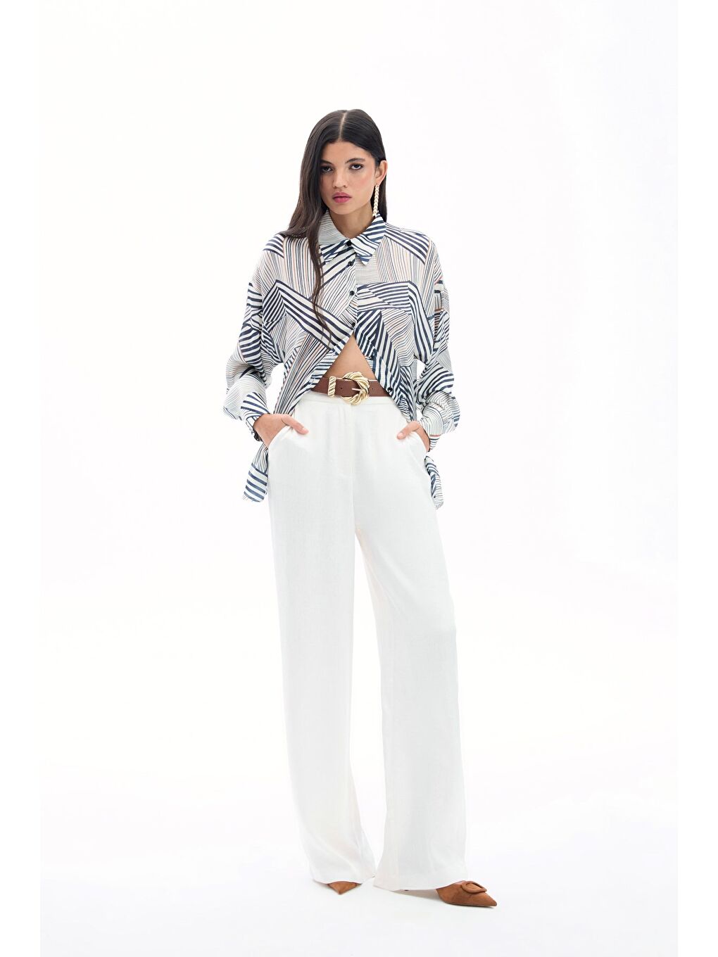 Çizgi Desenli Salaş Gömlek - Siyah-2