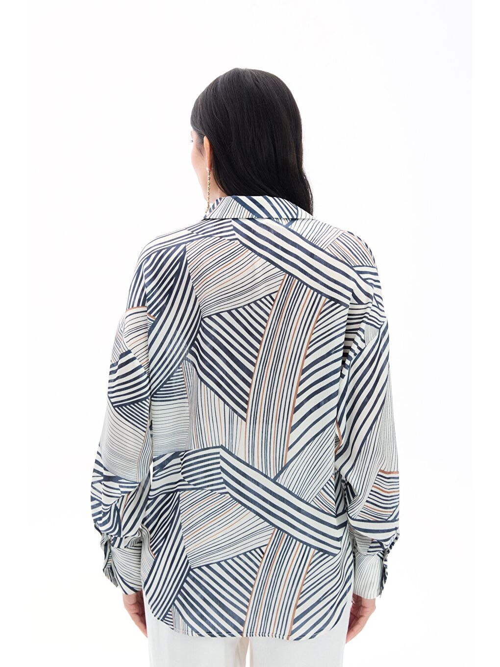 Çizgi Desenli Salaş Gömlek - Siyah-5