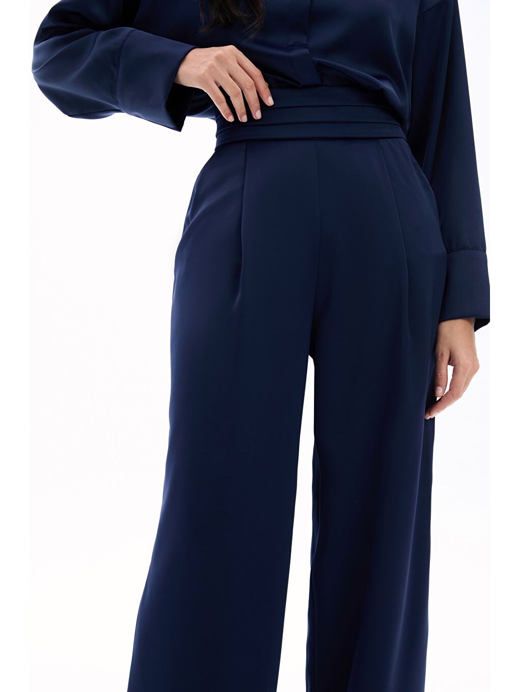 Cepli Salaş Saten Pantolon - Lacivert-3