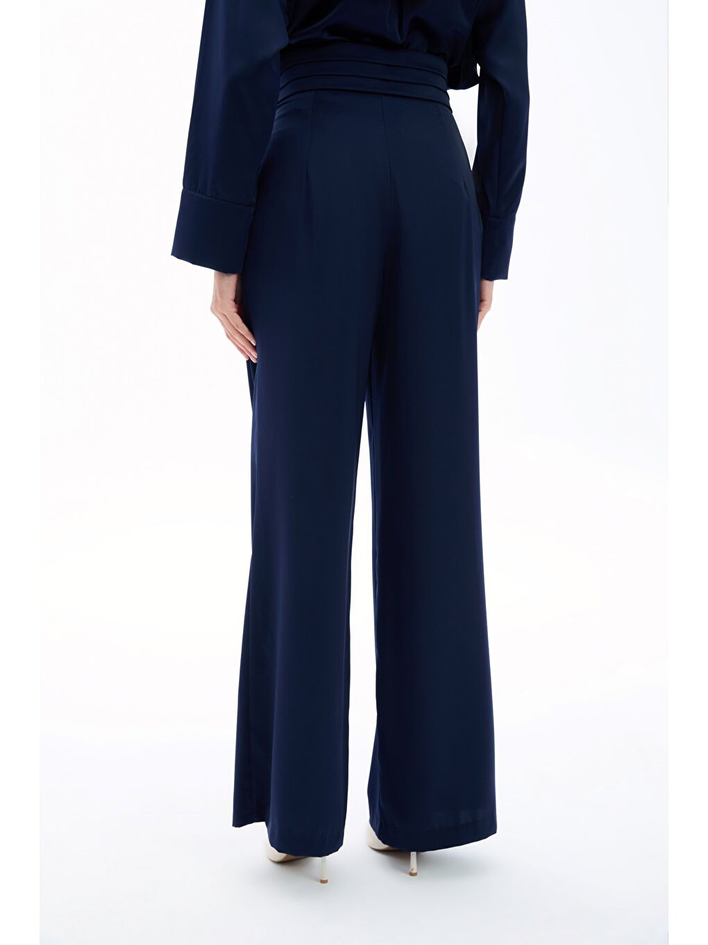 Cepli Salaş Saten Pantolon - Lacivert-5