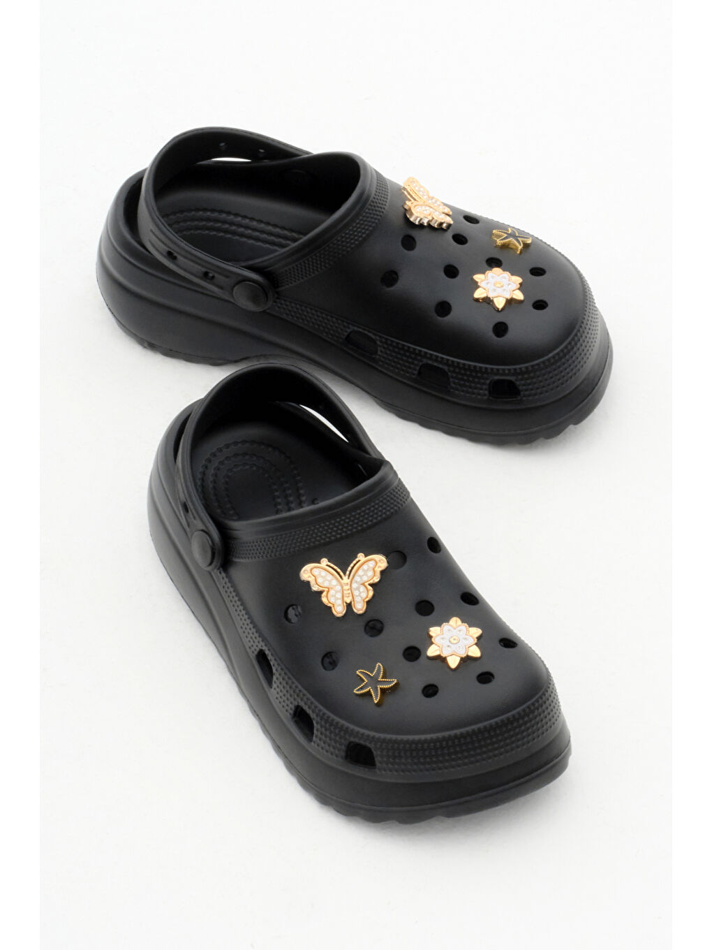 Kız Çocuk Siyah Önü Aksesuarlı Yüksek Taban Eva Sandalet-2