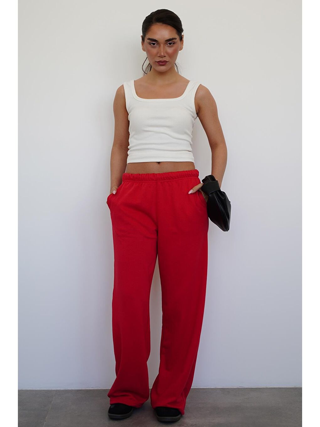 Kırmızı Bol Paça Kadın Eşofman Altı Mg2279-10