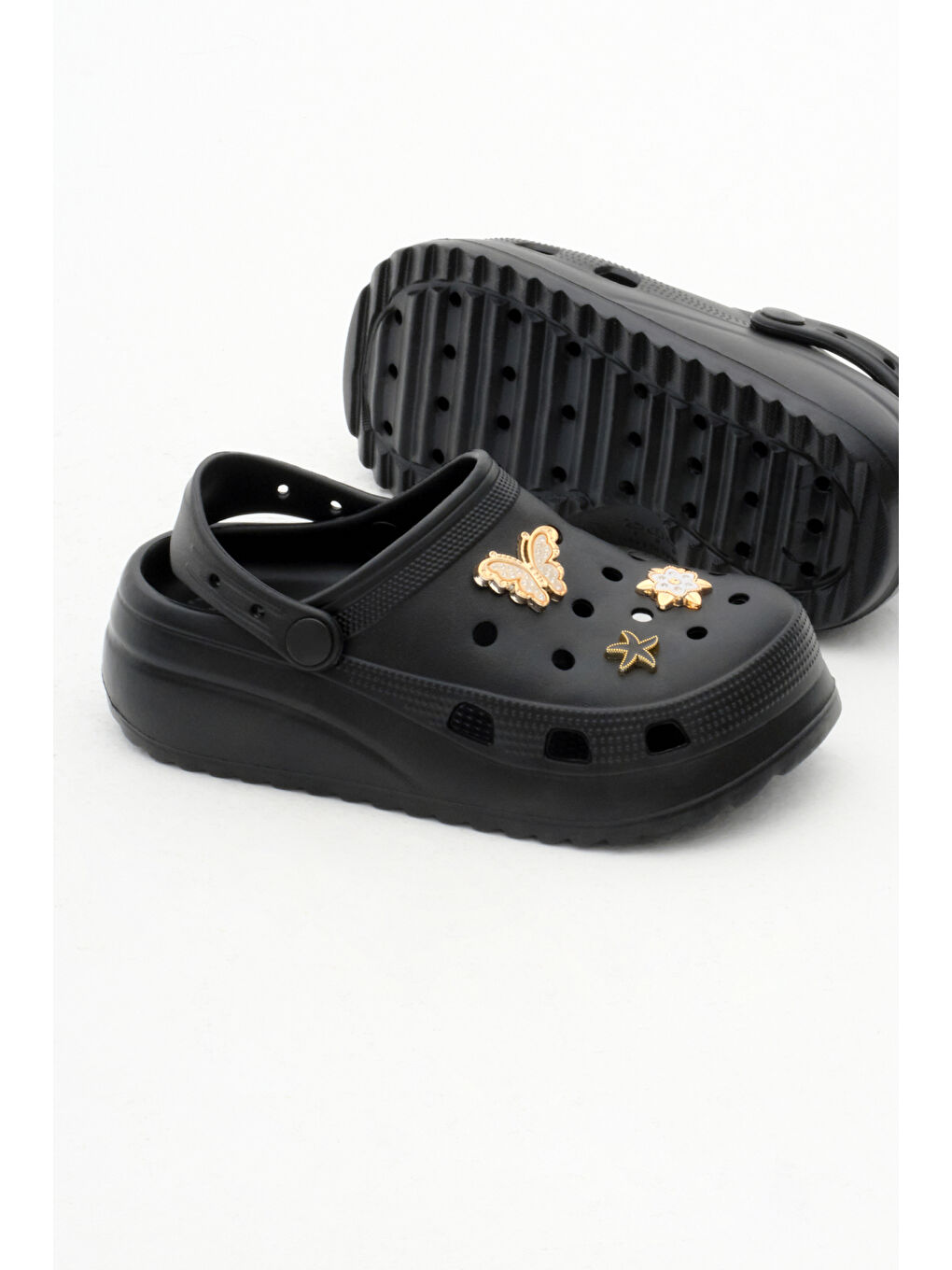 Kız Çocuk Siyah Önü Aksesuarlı Yüksek Taban Eva Sandalet-3