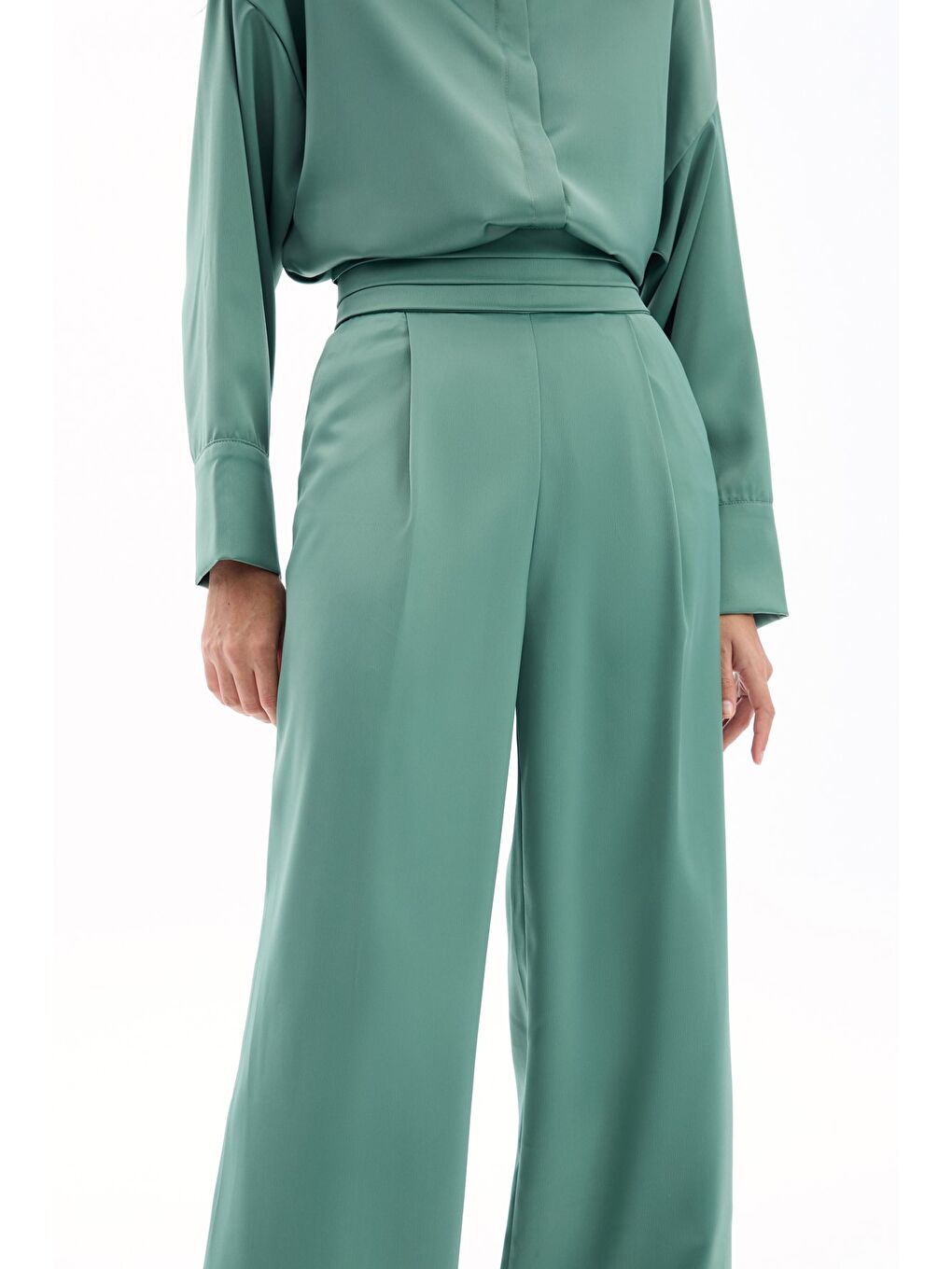 Cepli Salaş Saten Pantolon - Haki-3